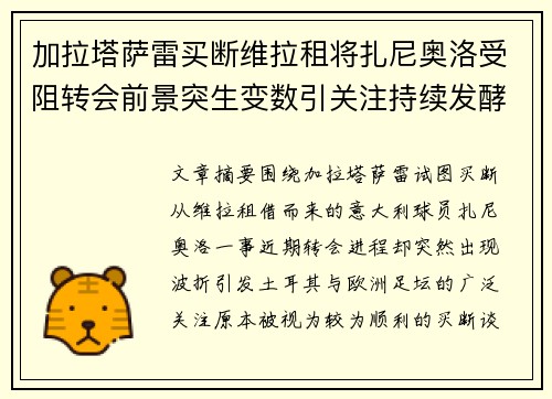 加拉塔萨雷买断维拉租将扎尼奥洛受阻转会前景突生变数引关注持续发酵